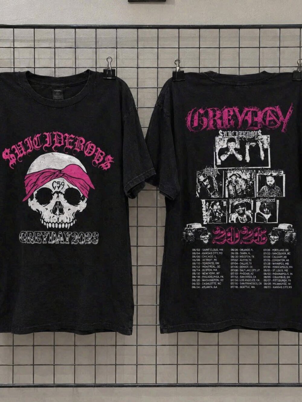 $uicideboy$ Greyday Tour 2026 Skull Band Merch Black Tee